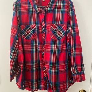 Terra & Sky 2X (20W-22W) flannel button down plaid shirt
